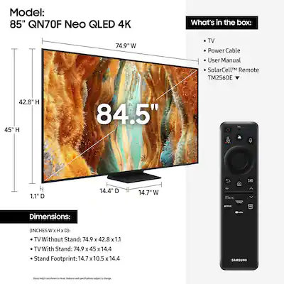 Samsung 85" QN70F β dimensions and what's in the box